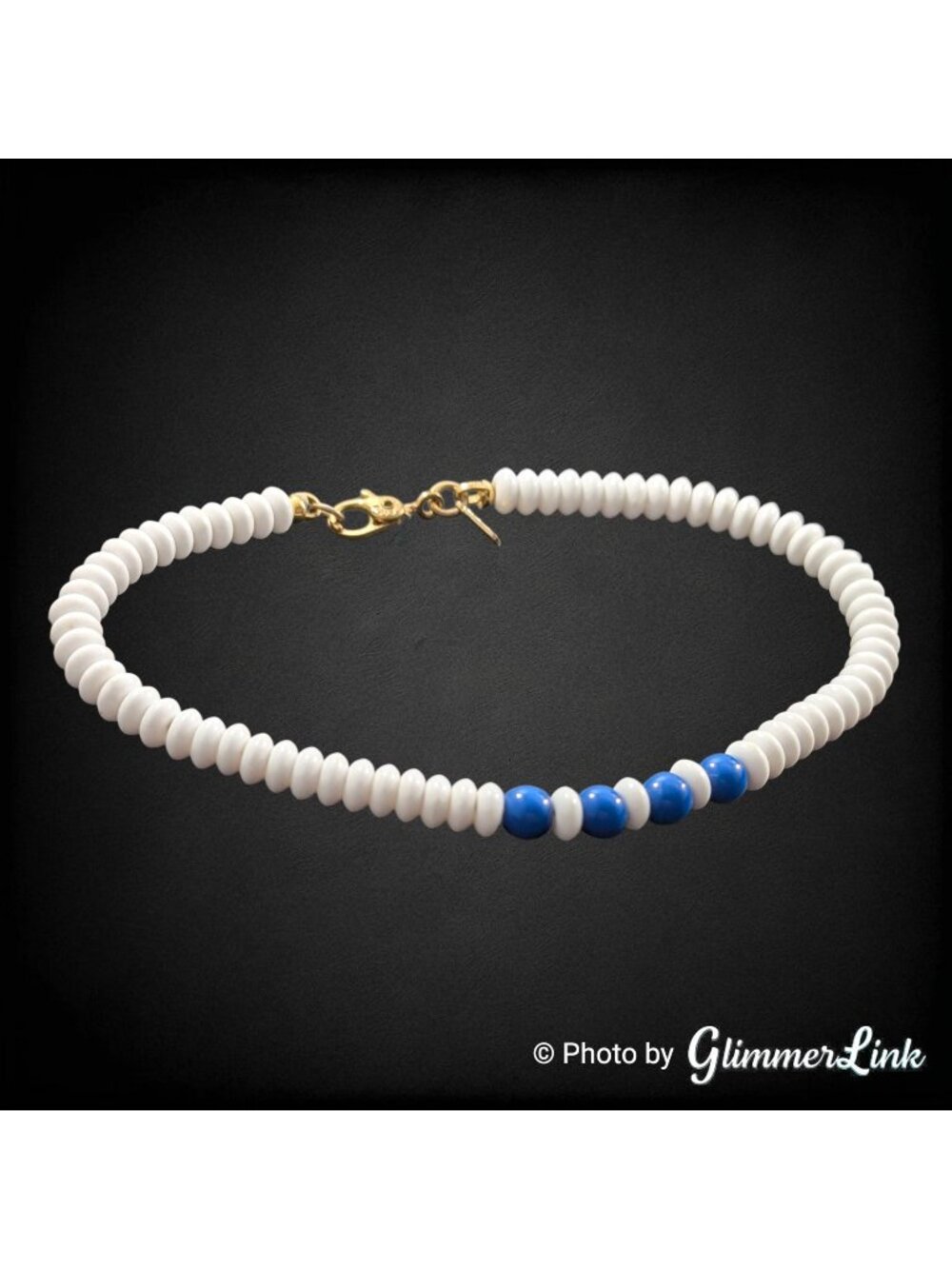 Vintage 1970s Monet White Blue Lucite Beaded Bracelet 7 1/4 Inch